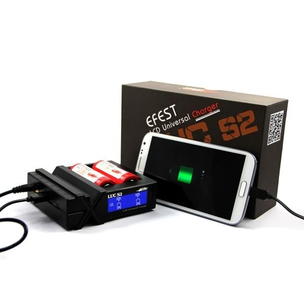 Cargador de batería universal Efest Luc S2 LCD multifunción con adaptador de coche