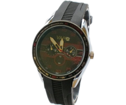 VAPO腕時計ブラック画面と赤のストライプ
